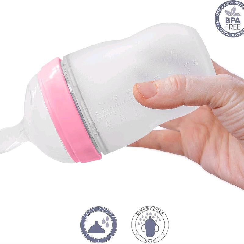 Squeeze Spoon Baby Food Dispensing Attachment - 2 Pack (5Oz and 8Oz) Compatible with Comotomo Baby Bottles. Include a Bottle.