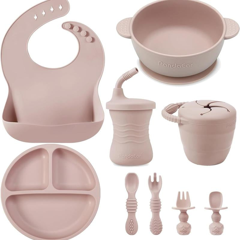 Silicone Baby Feeding Set 9PCS Baby Led Weaning Supplies Self Feeding Utensils Divided Suction Baby'S Plate