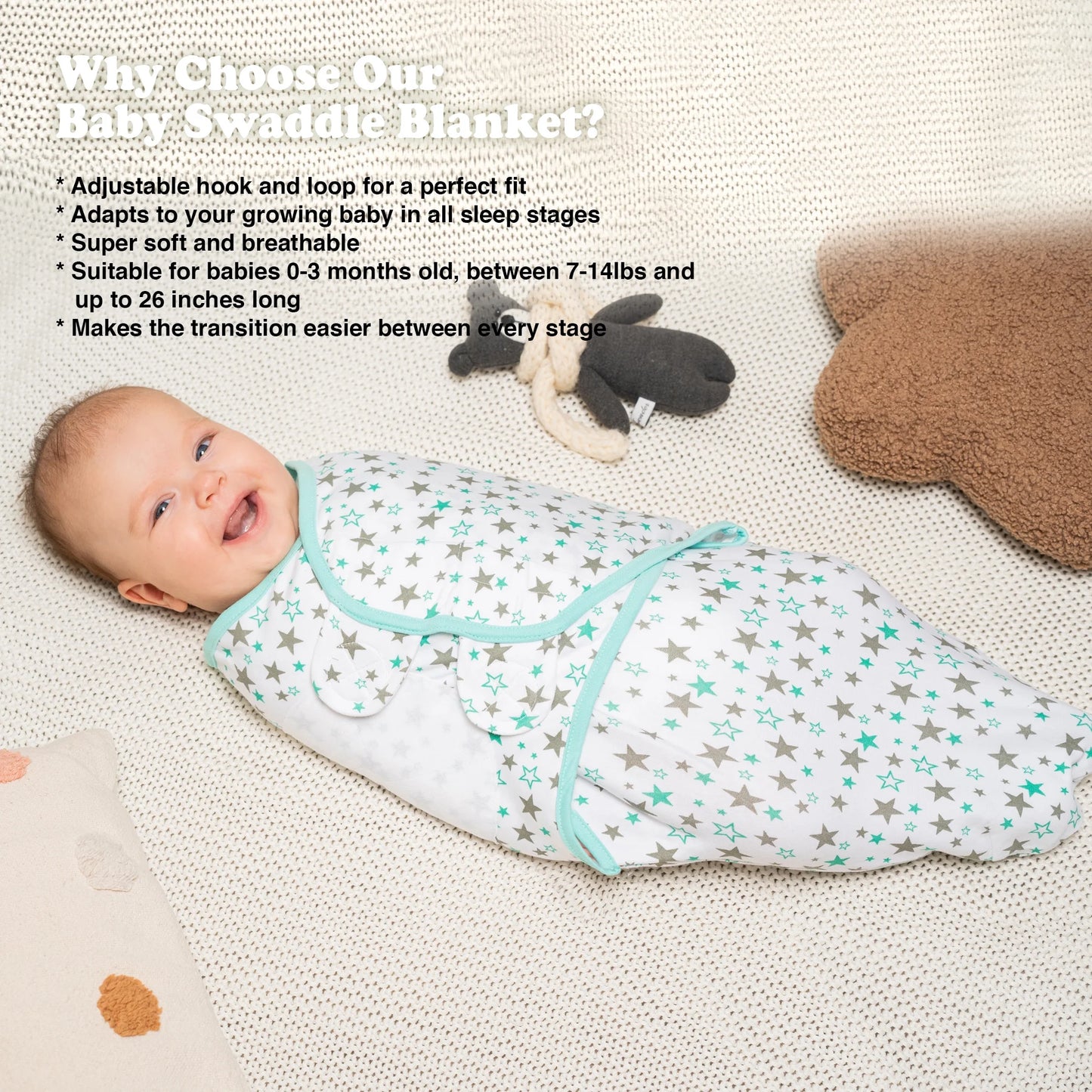 Swaddles for Newborns – 3-Pack Infant Swaddles 3-6 Months – Adjustable Swaddle Sleep Sack – Soft Organic Cotton Baby Wrap for Safe & Cozy Sleep