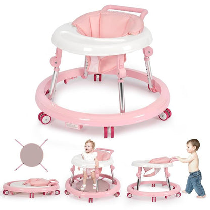 Foldable Baby Walker with 9 Adjustable Heights!Mute Wheels & Footrest, Perfect Activity Center for Boys & Girls Aged 7-18 Months, Portable & Space-Saving! ! Floorwalker