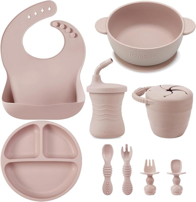 Silicone Baby Feeding Set 9PCS Baby Led Weaning Supplies Self Feeding Utensils Divided Suction Baby'S Plate