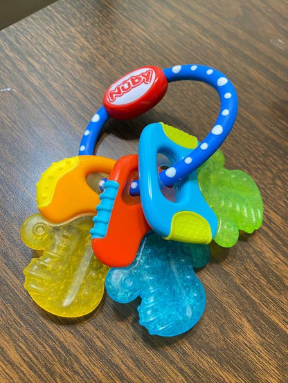 Ice Gel Teether Keys - Silicone Soothing Baby Teether Toys for Infants - Gentle for Sore Gums Colorful and Fun Toys - Safe and Durable Infant Baby Teething Toy - Blue, Pink