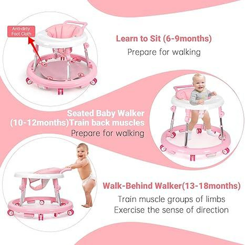 Foldable Baby Walker with 9 Adjustable Heights!Mute Wheels & Footrest, Perfect Activity Center for Boys & Girls Aged 7-18 Months, Portable & Space-Saving! ! Floorwalker