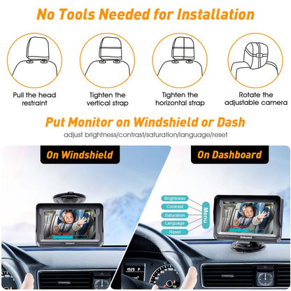Dohonest Baby Car Camera HD 1080P: Rear-Facing Infant Safety Monitor with Night Vision, 360° Adjustable, Anti-Glare 4.3” Display, Wide-Angle View, Easy Install for Secure & Stress-Free Driving - Grey