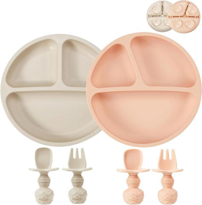 Silicone Baby Feeding Set 9PCS Baby Led Weaning Supplies Self Feeding Utensils Divided Suction Baby'S Plate