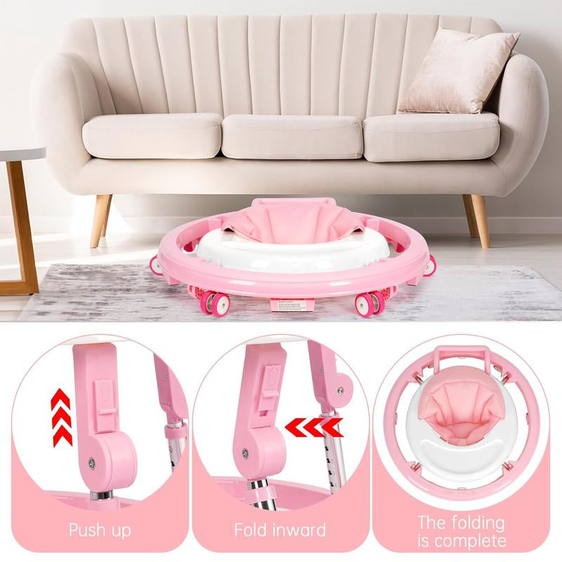 Foldable Baby Walker with 9 Adjustable Heights!Mute Wheels & Footrest, Perfect Activity Center for Boys & Girls Aged 7-18 Months, Portable & Space-Saving! ! Floorwalker