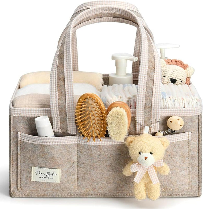 Perabella XL Diaper Caddy Organizer with Handle, Baby Shower Gifts Basket Bag, Registry Search Must Haves Items, Newborn Girl Boy Nursery Storage Organizer, Baby Bag Essentials, Car Diaper Caddy Cart