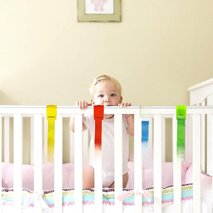 8PCS 4 Colors Baby Playpen Pull up Rings- Baby Crib Pull up Rings- Baby Walking Exercises Assistant Rings- Baby Bed Stand up Rings Baby Cot Hanging Rings for Infant Baby Toddler