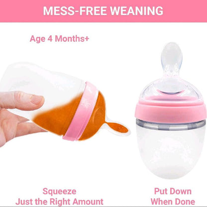 Squeeze Spoon Baby Food Dispensing Attachment - 2 Pack (5Oz and 8Oz) Compatible with Comotomo Baby Bottles. Include a Bottle.