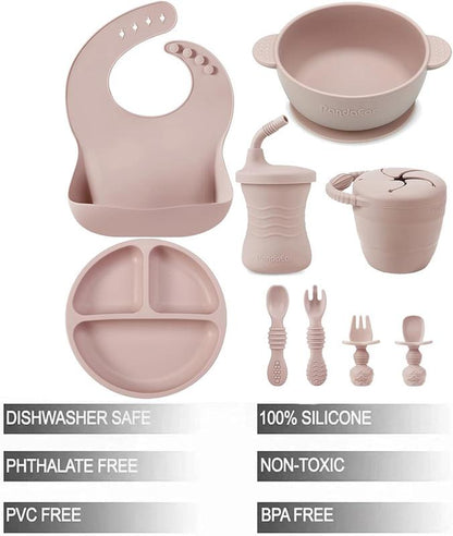 Silicone Baby Feeding Set 9PCS Baby Led Weaning Supplies Self Feeding Utensils Divided Suction Baby'S Plate
