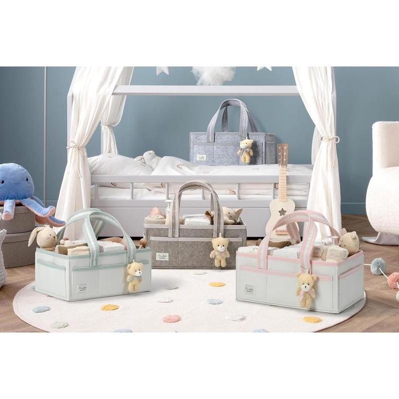 Perabella XL Diaper Caddy Organizer with Handle, Baby Shower Gifts Basket Bag, Registry Search Must Haves Items, Newborn Girl Boy Nursery Storage Organizer, Baby Bag Essentials, Car Diaper Caddy Cart