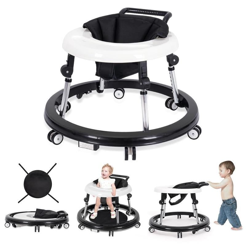 Foldable Baby Walker with 9 Adjustable Heights!Mute Wheels & Footrest, Perfect Activity Center for Boys & Girls Aged 7-18 Months, Portable & Space-Saving! ! Floorwalker