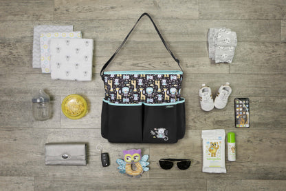 Monkey Print Tote Diaper Bag, Zip Top, Unisex, Infant, Toddler