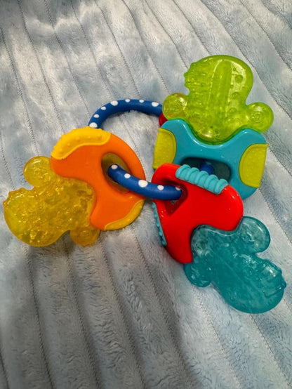 Ice Gel Teether Keys - Silicone Soothing Baby Teether Toys for Infants - Gentle for Sore Gums Colorful and Fun Toys - Safe and Durable Infant Baby Teething Toy - Blue, Pink