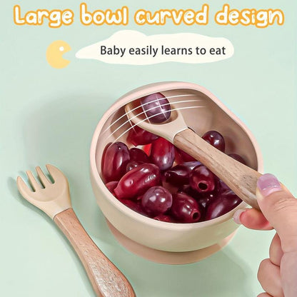 Baby Silicone Feeding Set, 5 Counts/Set Including Bib, Bowl, Plate, Spoon & Fork, Baby Dinnerware Set, Baby Tableware Set, Mold Bowl