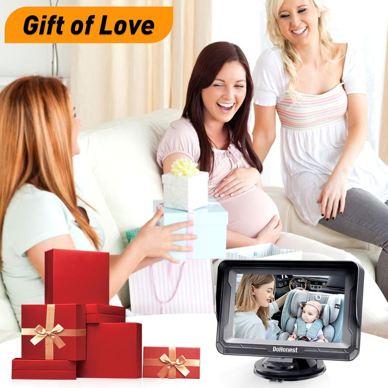 Dohonest Baby Car Camera HD 1080P: Rear-Facing Infant Safety Monitor with Night Vision, 360° Adjustable, Anti-Glare 4.3” Display, Wide-Angle View, Easy Install for Secure & Stress-Free Driving - Grey