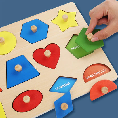 Toddler Wooden Preschool Learning Shape Peg Puzzle Board Toys