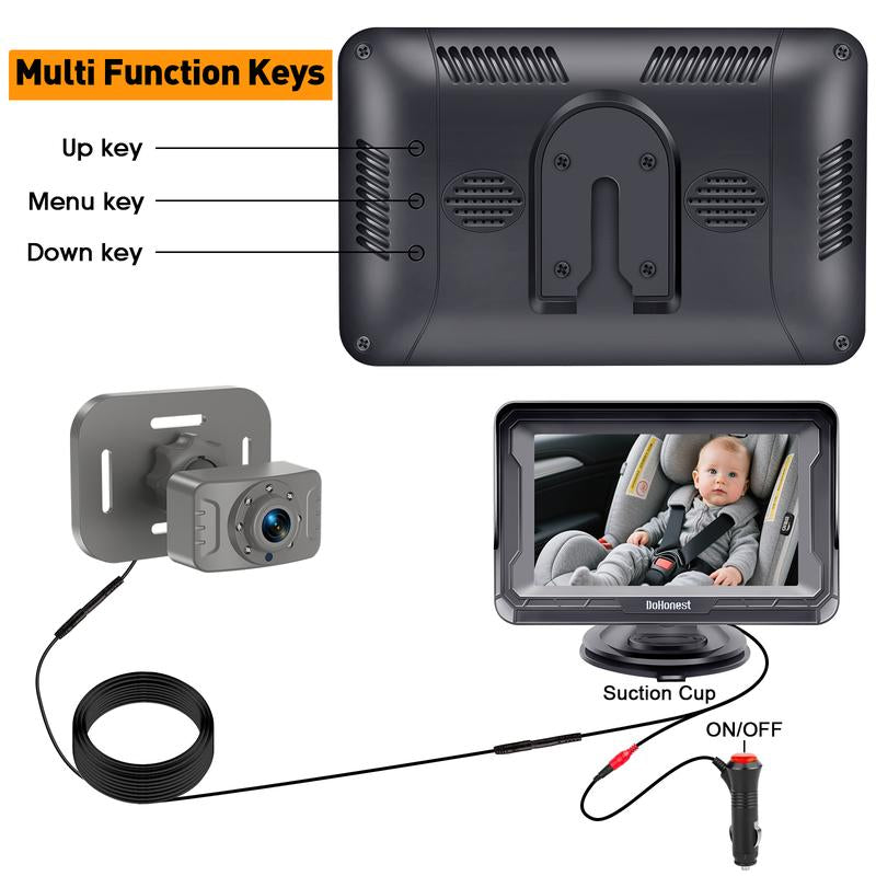 Dohonest Baby Car Camera HD 1080P: Rear-Facing Infant Safety Monitor with Night Vision, 360° Adjustable, Anti-Glare 4.3” Display, Wide-Angle View, Easy Install for Secure & Stress-Free Driving - Grey