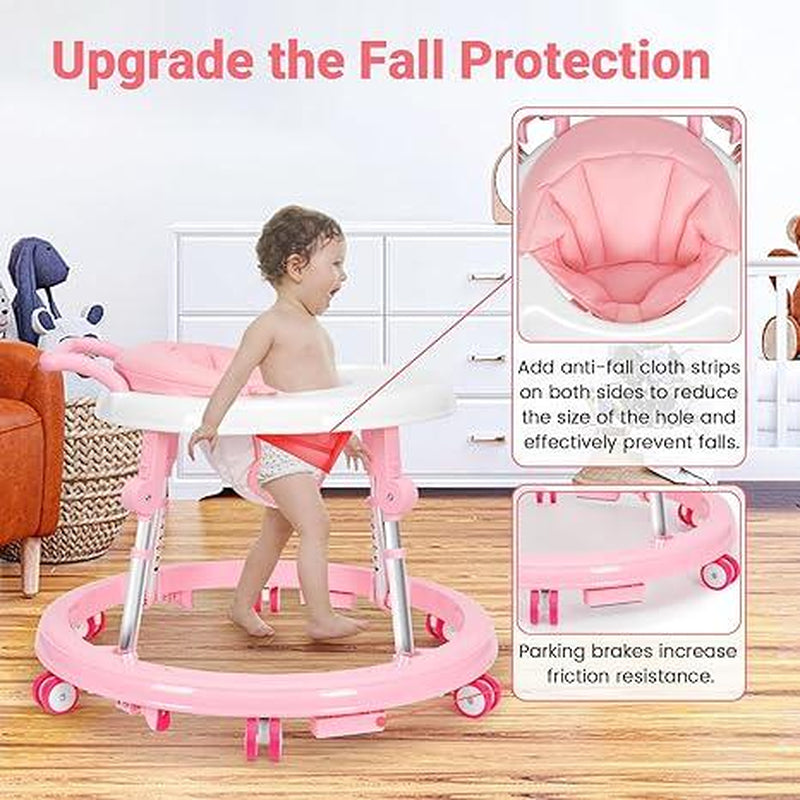 Foldable Baby Walker with 9 Adjustable Heights!Mute Wheels & Footrest, Perfect Activity Center for Boys & Girls Aged 7-18 Months, Portable & Space-Saving! ! Floorwalker