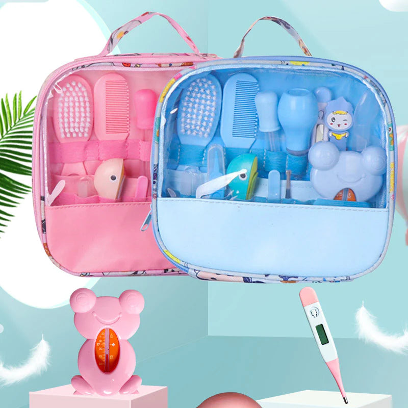 Infant Care Essentials Kit Nasal Cleaner Feeding Tool Ear Pick Grooming Pouch Nail Trimmer Oral Hair Brush Comb Cutter