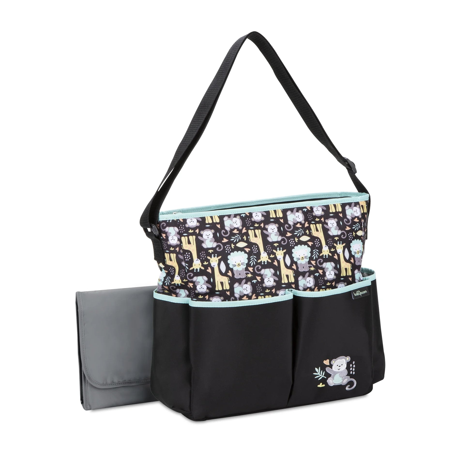 Monkey Print Tote Diaper Bag, Zip Top, Unisex, Infant, Toddler