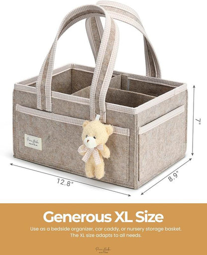 Perabella XL Diaper Caddy Organizer with Handle, Baby Shower Gifts Basket Bag, Registry Search Must Haves Items, Newborn Girl Boy Nursery Storage Organizer, Baby Bag Essentials, Car Diaper Caddy Cart