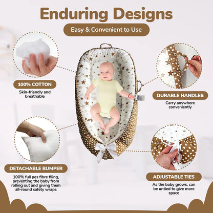 Baby Lounger - Baby Lounger for Newborn 0-24 Months – 100% Cotton Breathable & Soft Infant Nest for Tummy Time & Play, Portable Baby Floor Seat for Travel – Newborn Essentials Gift