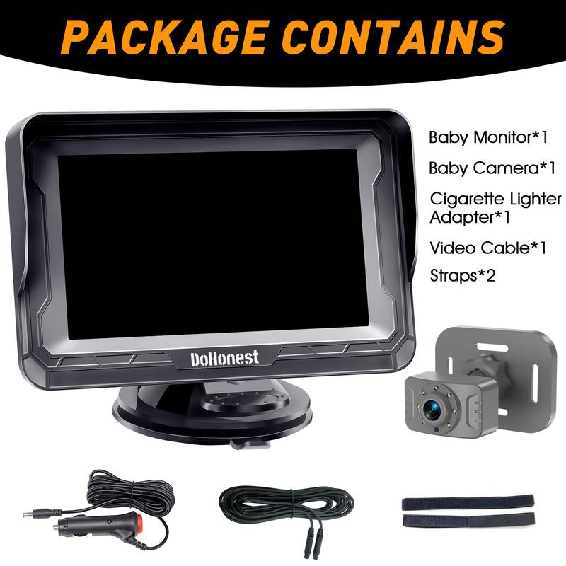 Dohonest Baby Car Camera HD 1080P: Rear-Facing Infant Safety Monitor with Night Vision, 360° Adjustable, Anti-Glare 4.3” Display, Wide-Angle View, Easy Install for Secure & Stress-Free Driving - Grey