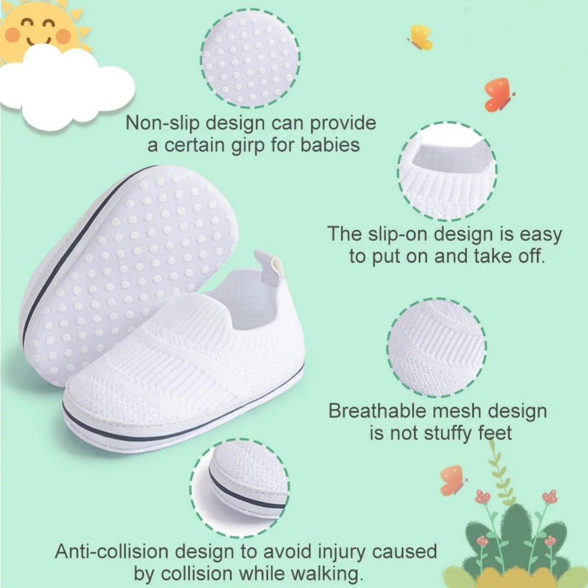 Baby Girls Boys Shoes Infant Casual Sneakers Newborn Soft Sole Slip on for First Walkers 3-18 Months