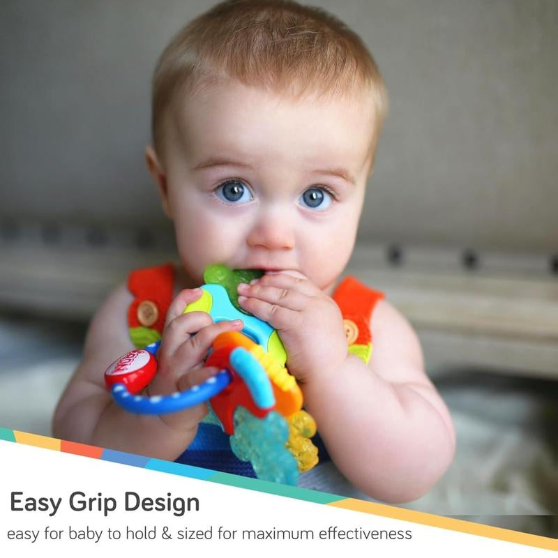 Ice Gel Teether Keys - Silicone Soothing Baby Teether Toys for Infants - Gentle for Sore Gums Colorful and Fun Toys - Safe and Durable Infant Baby Teething Toy - Blue, Pink