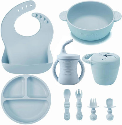 Silicone Baby Feeding Set 9PCS Baby Led Weaning Supplies Self Feeding Utensils Divided Suction Baby'S Plate