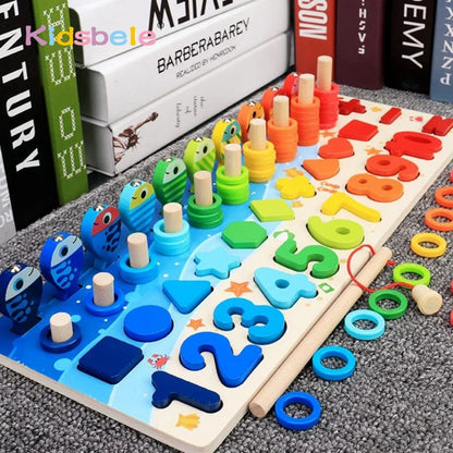 Montessori Educational Wooden Toys for Kids Toddler Number Puzzles Sorter Counting Shape Stacker Stacking Game Preschool Math Blocks Toys Gifts for Boy Girl Birthdays Christmas Holidays