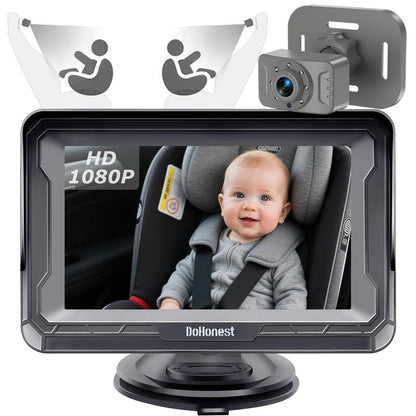 Dohonest Baby Car Camera HD 1080P: Rear-Facing Infant Safety Monitor with Night Vision, 360° Adjustable, Anti-Glare 4.3” Display, Wide-Angle View, Easy Install for Secure & Stress-Free Driving - Grey