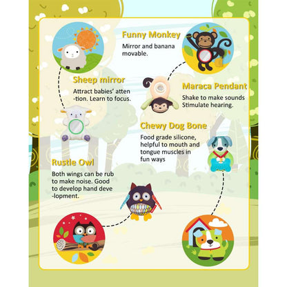 Keeygo Baby Play Mat Zoo Theme Sensory Infant Toys Keep Baby Occupied Toddler Activity Gym Develop Neck Strength Play Gym for Babies 0-6 Months Washable Baby Gyms Playmats