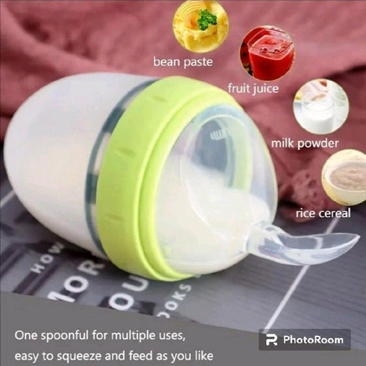 Squeeze Spoon Baby Food Dispensing Attachment - 2 Pack (5Oz and 8Oz) Compatible with Comotomo Baby Bottles. Include a Bottle.