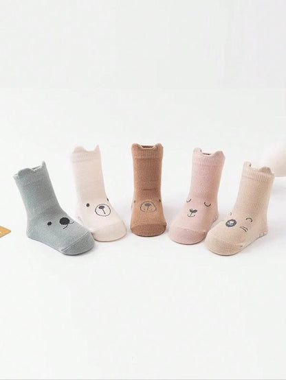 5 Pairs Cute Cartoon Baby Floor Socks, Soft Sole Indoor Non-Slip Socks for Boys & Girls, Perfect for Daily Use, Cute Textured Socks