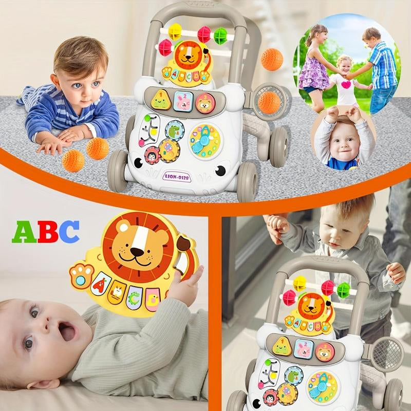 Lion Design Baby Walker, Educational Play Panel Baby Walker, Baby Walking Tool, Suitable for Gift Giving and Family Toy