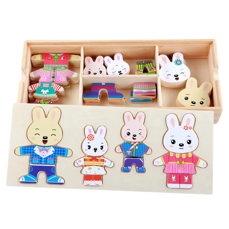 Melissa & Doug Mix 'N Match Wooden Bear Family Dress-Up Puzzle with Storage Case (45 Pcs) - Wooden Teddy Bear Puzzle, Sorting and Matching Puzzles for Toddlers