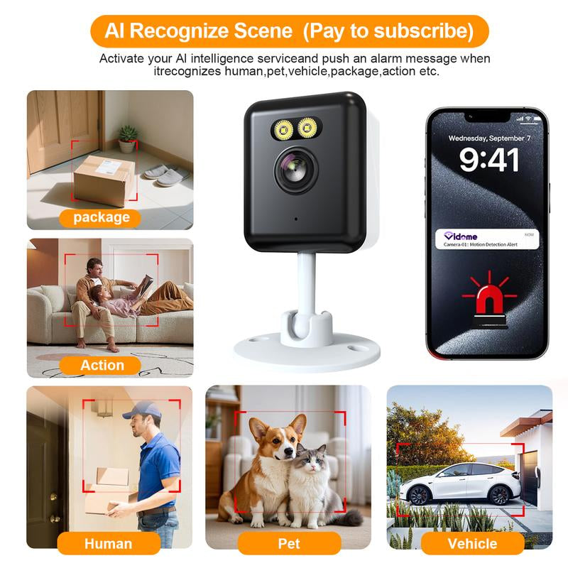 2-Pack 1080P Indoor Wifi Security Camera | Baby/Pet Monitor with Auto Tracking, Color Night Vision, 2-Way Audio & US Local Cloud