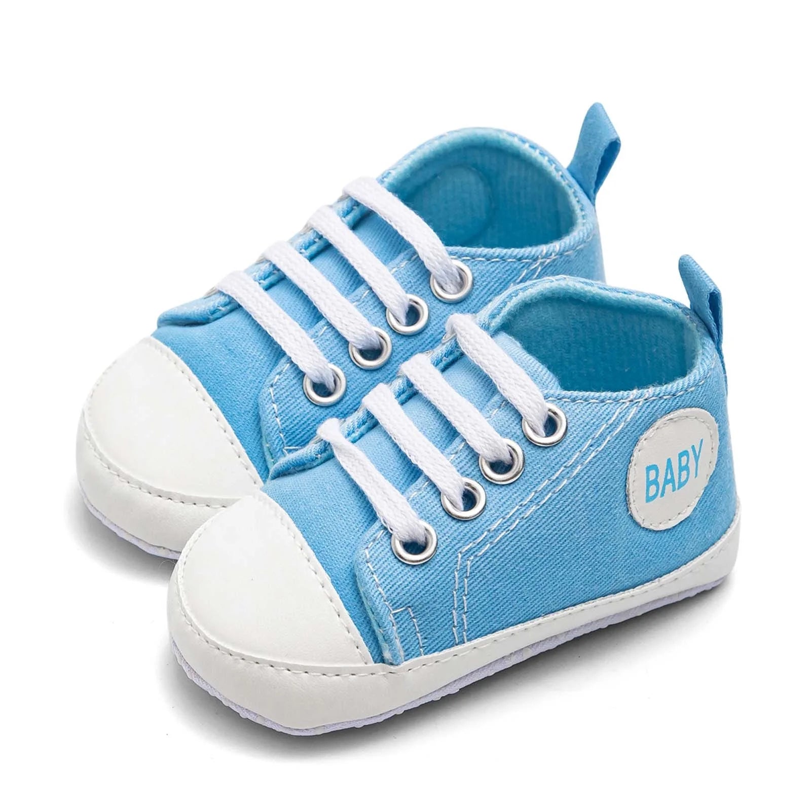 Unisex Baby Girls Boys Shoes Infant Soft Sole Canvas First Walkers Newborn High Top Anti-Slip Sneakers Comfy Daily Wear Sky Blue 3-6 Months