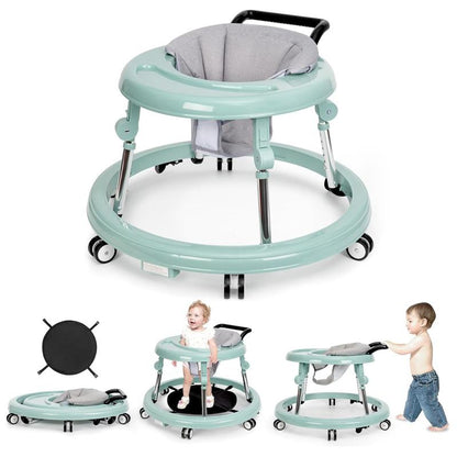 Foldable Baby Walker with 9 Adjustable Heights!Mute Wheels & Footrest, Perfect Activity Center for Boys & Girls Aged 7-18 Months, Portable & Space-Saving! ! Floorwalker
