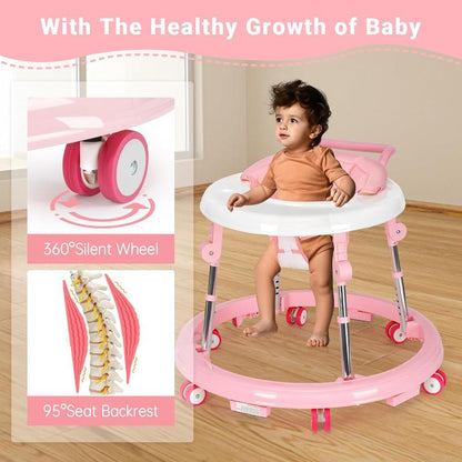 Foldable Baby Walker with 9 Adjustable Heights!Mute Wheels & Footrest, Perfect Activity Center for Boys & Girls Aged 7-18 Months, Portable & Space-Saving! ! Floorwalker