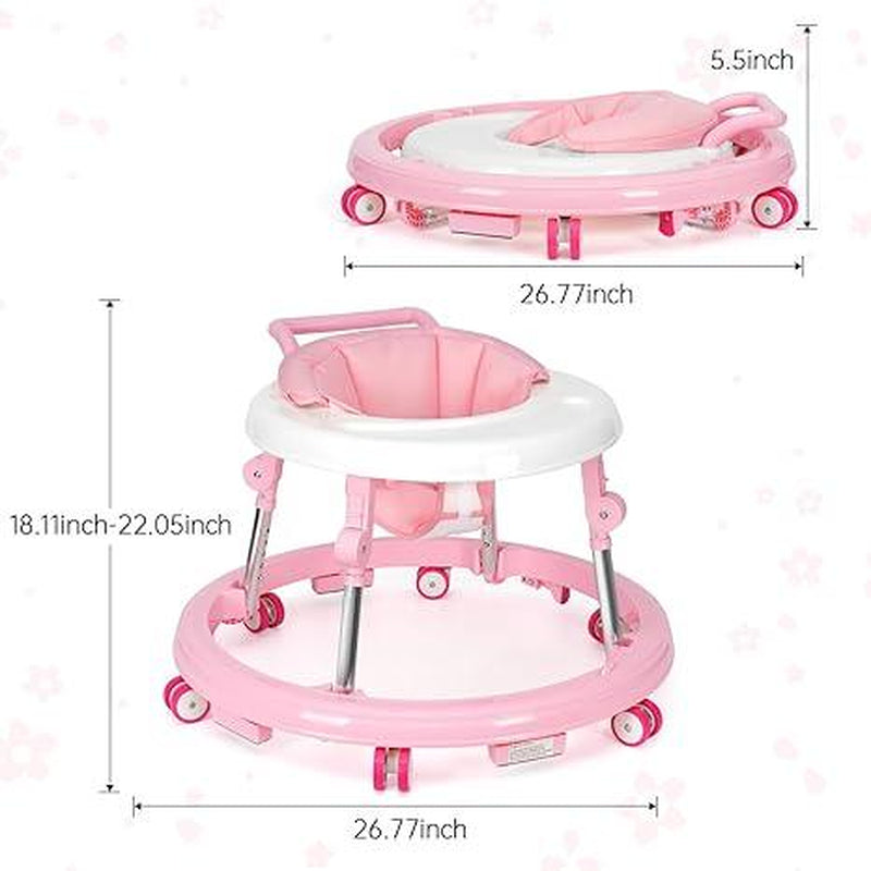 Foldable Baby Walker with 9 Adjustable Heights!Mute Wheels & Footrest, Perfect Activity Center for Boys & Girls Aged 7-18 Months, Portable & Space-Saving! ! Floorwalker