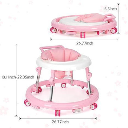 Foldable Baby Walker with 9 Adjustable Heights!Mute Wheels & Footrest, Perfect Activity Center for Boys & Girls Aged 7-18 Months, Portable & Space-Saving! ! Floorwalker