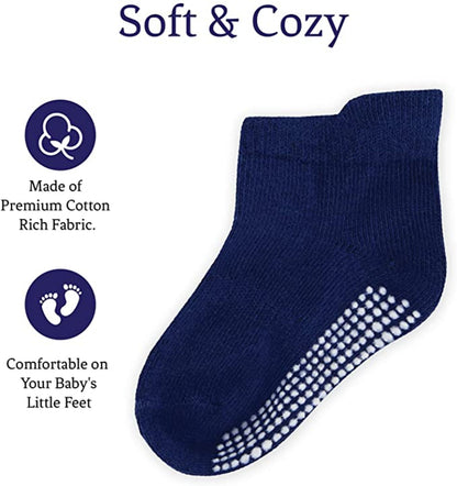 Unisex Toddler Socks, Baby Boy Socks, 9 Pack - Non Slip Low-Cut Grip Socks for Infants & Toddlers