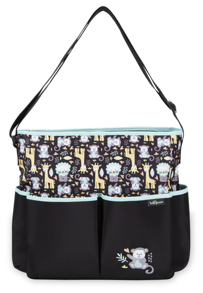 Monkey Print Tote Diaper Bag, Zip Top, Unisex, Infant, Toddler