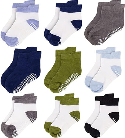 Unisex Toddler Socks, Baby Boy Socks, 9 Pack - Non Slip Low-Cut Grip Socks for Infants & Toddlers