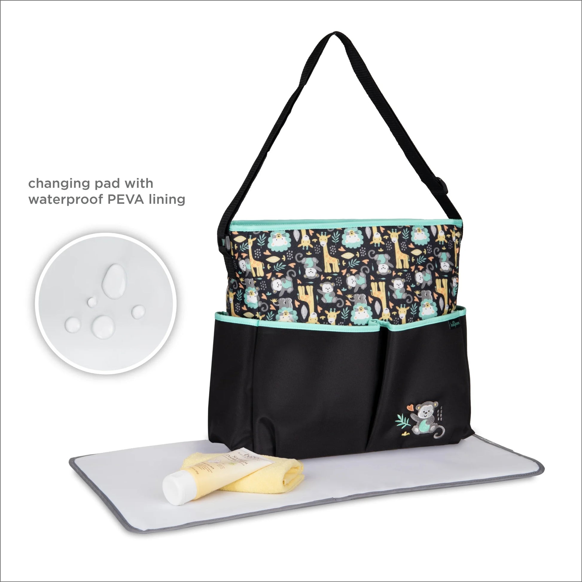 Monkey Print Tote Diaper Bag, Zip Top, Unisex, Infant, Toddler