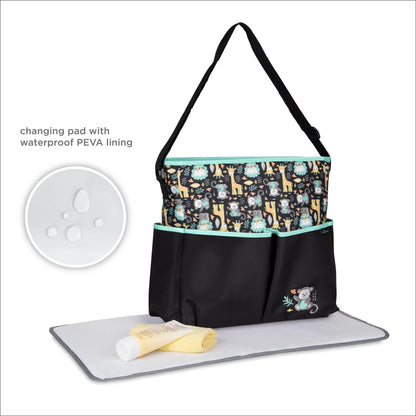 Monkey Print Tote Diaper Bag, Zip Top, Unisex, Infant, Toddler
