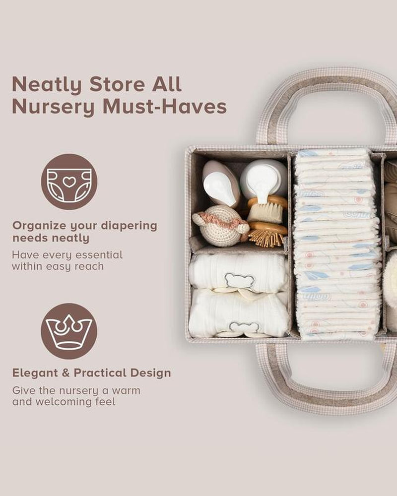 Perabella XL Diaper Caddy Organizer with Handle, Baby Shower Gifts Basket Bag, Registry Search Must Haves Items, Newborn Girl Boy Nursery Storage Organizer, Baby Bag Essentials, Car Diaper Caddy Cart